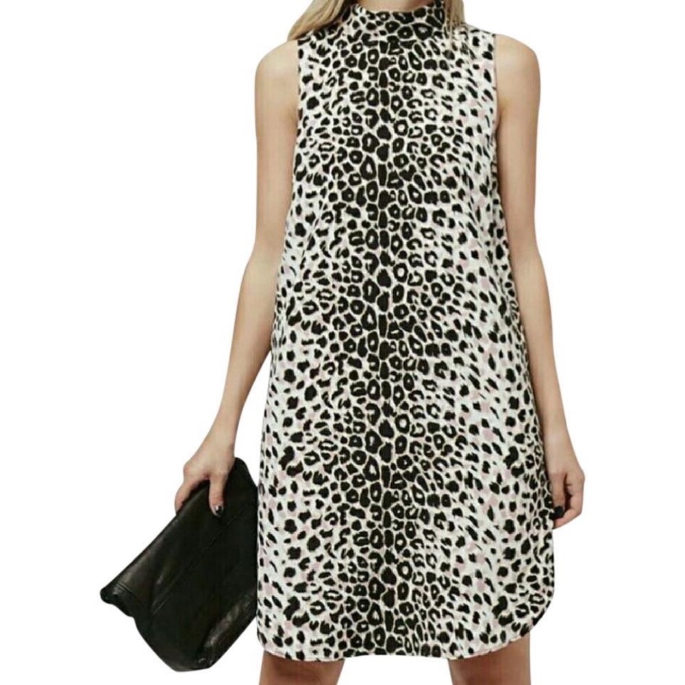 Topshop Black and White Leopard Print Midi Dress